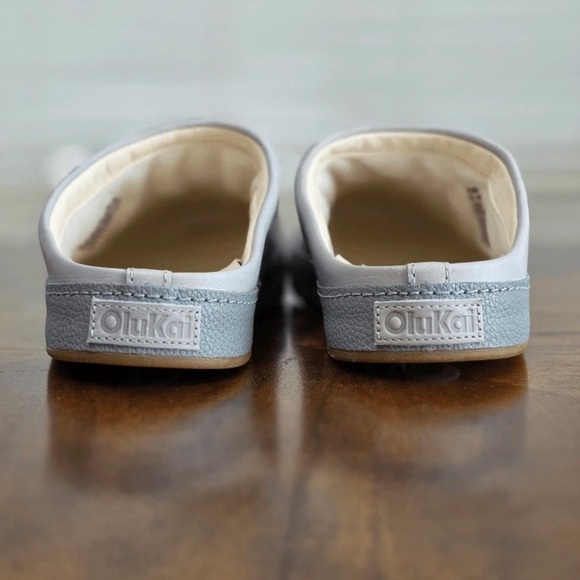 Olukai Hamani Gray Leather Slip On Clog Mules Loafers Shoes Size 9 New - Picture 5 of 15